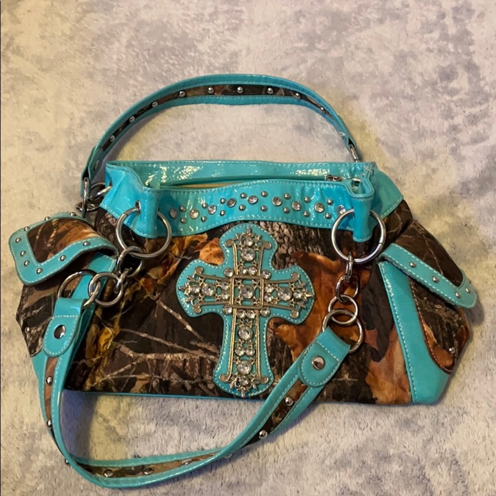 Camo and teal purse
